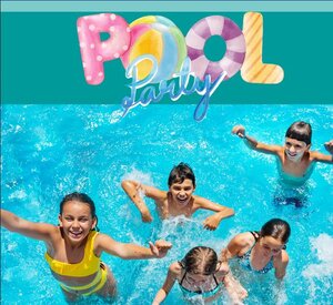 Plakat Poolparty Kinder spielen im Wasser - Stadt Zeven Plakat Poolparty Kinder spielen im Wasser